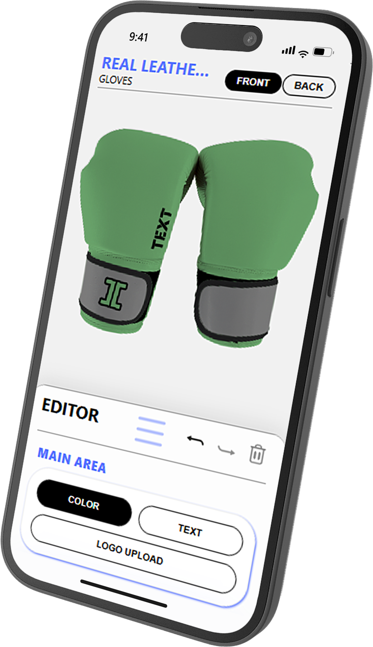 Derselbe Konfigurator auf dem Smartphone: oben das Produkt, darunter der Editor als aufziehbare Karte.